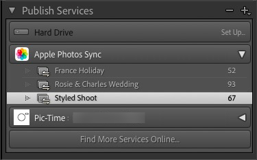 Publish Services panel showing collections ready to publish